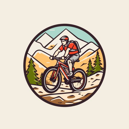 Ilustración de Ciclista de montaña. Ilustración vectorial en estilo retro sobre un fondo de montañas - Imagen libre de derechos
