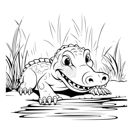 Illustration for Crocodile in the grass. Black and white vector illustration. - Royalty Free Image