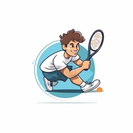 Illustration for Tennis player with racket. Vector illustration in cartoon style on white background. - Royalty Free Image