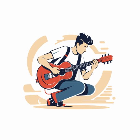 Téléchargez les illustrations : Homme jouant de la guitare. Illustration vectorielle de style plat sur fond blanc. - en licence libre de droit