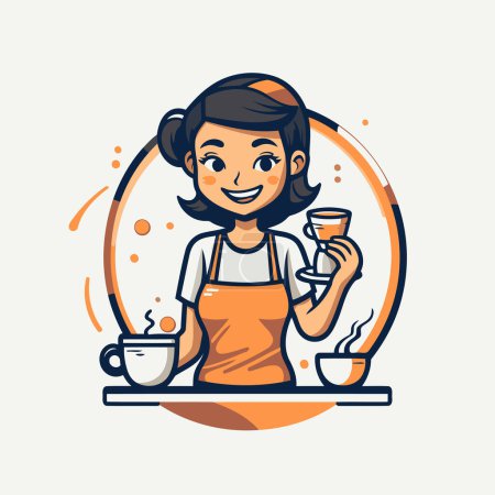 Illustration for Coffee shop woman character in apron. Vector illustration. - Royalty Free Image