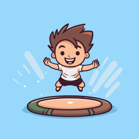 Illustration for Cute boy jumping in a water trampoline. Vector illustration. - Royalty Free Image
