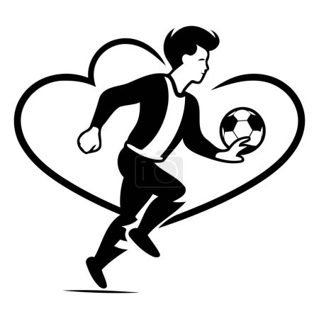 Illustration for Soccer player running with ball in heart shape. Vector illustration. - Royalty Free Image