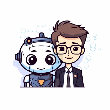 Illustration for Robot and man. Cute cartoon character. Vector illustration. - Royalty Free Image
