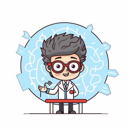 Illustration for Cartoon scientist in lab coat and glasses. Vector character illustration. - Royalty Free Image