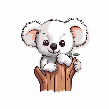Téléchargez les illustrations : Mignon koala avec une plante sur un arbre. Illustration vectorielle - en licence libre de droit