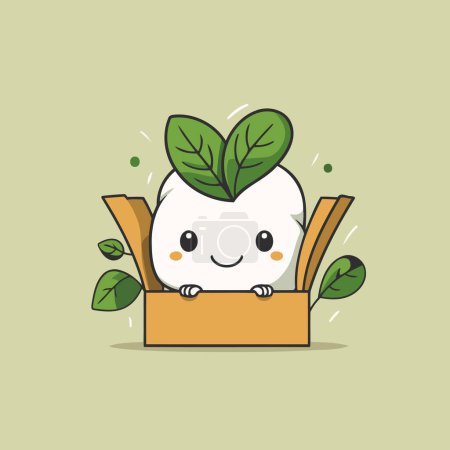 Illustration for Cute mozzarella cheese character in box. Vector illustration. - Royalty Free Image