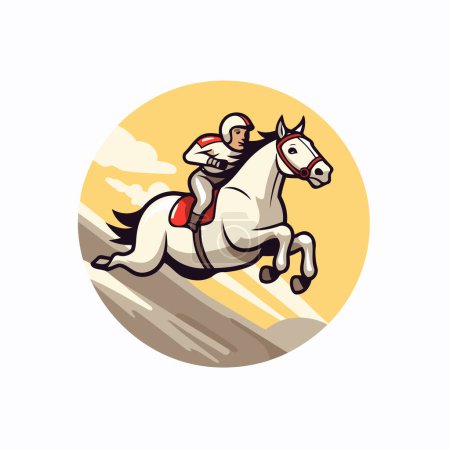 Téléchargez les illustrations : Cavalier monté sur cheval blanc. Illustration vectorielle dans un style rétro - en licence libre de droit