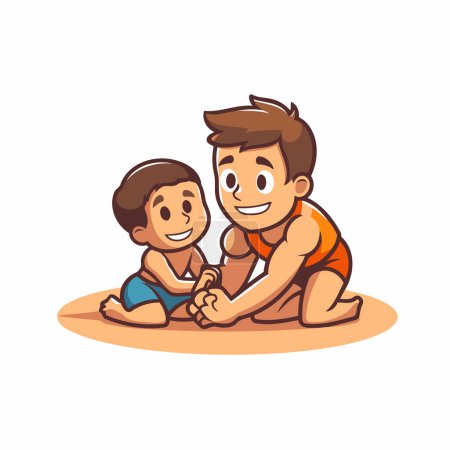 Illustration for Father and son playing together isolated on white background. Vector illustration. - Royalty Free Image