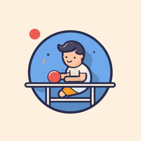 Ilustración de Niño jugando al tenis de mesa icono plano. ilustración vectorial. Concepto de deporte y recreación. - Imagen libre de derechos