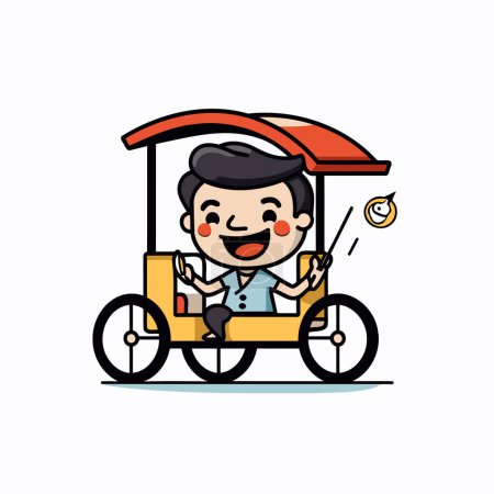 Ilustración de Rickshaw conductor ilustración vector de dibujos animados. Estilo de diseño plano. Aislado sobre fondo blanco. - Imagen libre de derechos