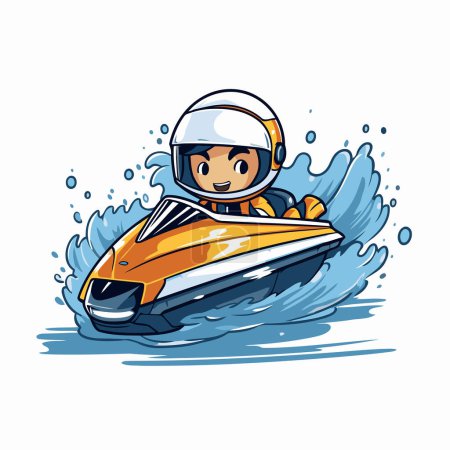 Ilustración de Ilustración de dibujos animados de un niño en una moto acuática. Ilustración vectorial - Imagen libre de derechos