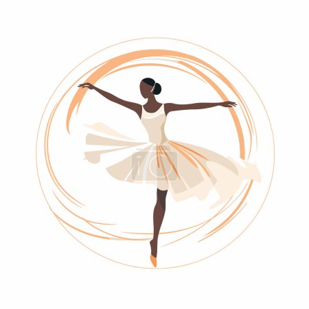 Black ballerina in a white tutu. Vector illustration.