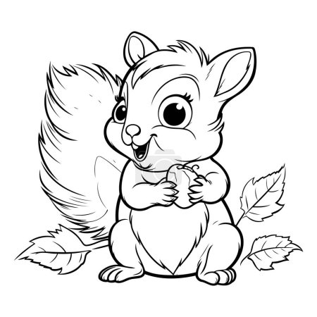 Téléchargez les illustrations : Illustration vectorielle d'un écureuil tenant une pomme. Livre à colorier pour enfants. - en licence libre de droit