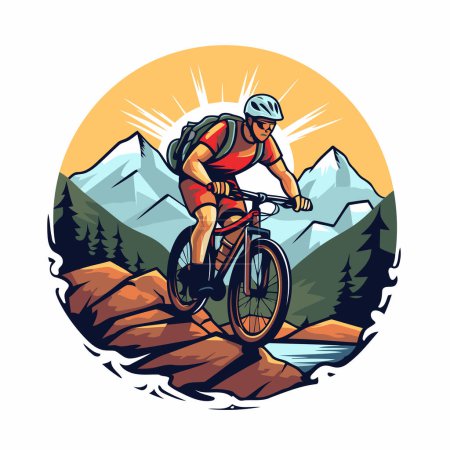 Illustration for Mountain biker in the mountains. Vector illustration of a mountain biker on a bike. - Royalty Free Image