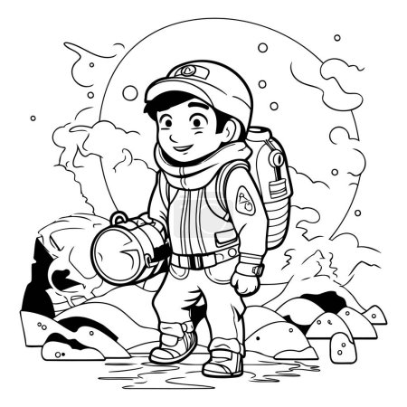 Ilustración de Lindo chico en traje espacial y casco. Ilustración vectorial para colorear libro - Imagen libre de derechos