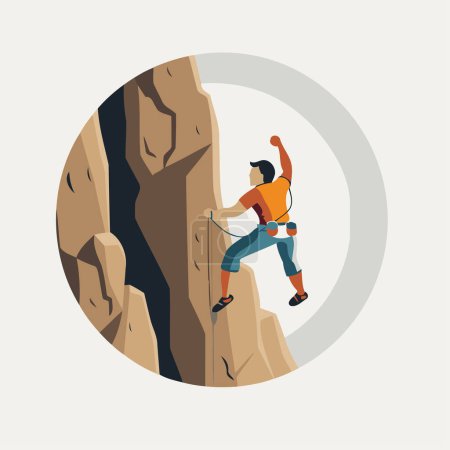 Illustration for Climbing vector illustration in flat design style. Rock climber climbs the rock. - Royalty Free Image