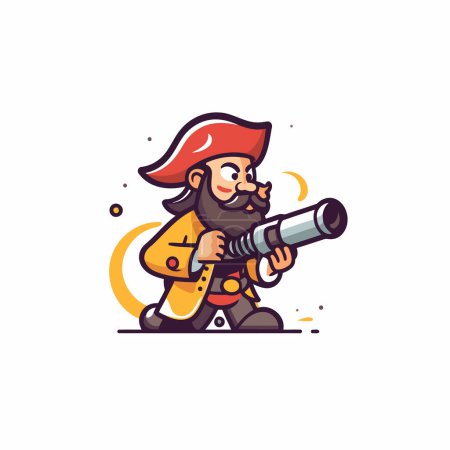 Illustration for Cute cartoon boy with spyglass. Vector illustration in flat style - Royalty Free Image
