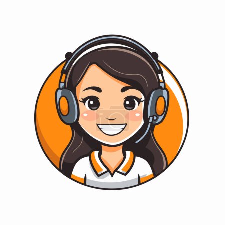 Illustration for Call center girl with headset. Vector illustration of a customer service agent. - Royalty Free Image