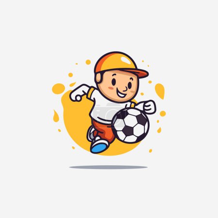 Illustration for Cute little boy playing soccer. Vector illustration in cartoon style. - Royalty Free Image