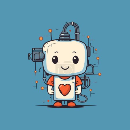 Ilustración de Robot con un corazón en las manos. Lindo personaje de dibujos animados. Ilustración vectorial. - Imagen libre de derechos