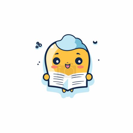 Illustration for Cute happy bread character reading a book. Vector flat cartoon illustration - Royalty Free Image