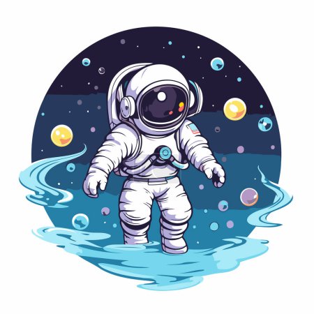 Téléchargez les illustrations : Astronaute dans l'espace. Illustration vectorielle sur fond blanc. - en licence libre de droit
