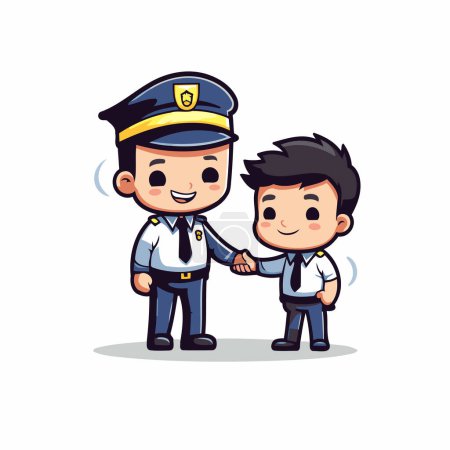 Illustration for Policeman And Policeman Handshake Cartoon Character Vector Illustration - Royalty Free Image