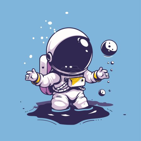 Ilustración de Astronauta lanzando una pelota al agua. Ilustración vectorial. - Imagen libre de derechos
