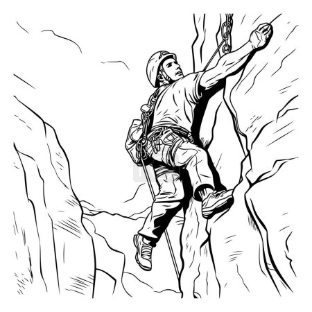 Téléchargez les illustrations : Escalade. Illustration vectorielle d'un homme montant sur une falaise. - en licence libre de droit