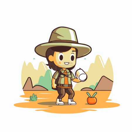 Ilustración de Lindo safari de dibujos animados explorador niño vector ilustración. Ilustración vectorial. - Imagen libre de derechos