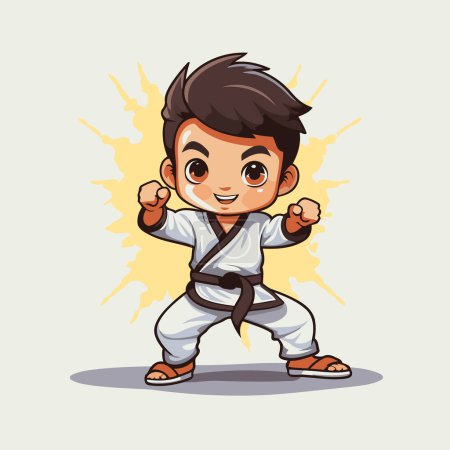 Ilustración de Personaje de dibujos animados Karate boy. Ilustración vectorial de un niño karate. - Imagen libre de derechos