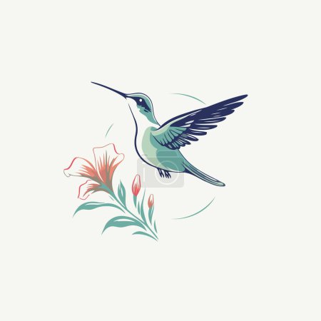 Téléchargez les illustrations : Colibri aux fleurs. Illustration vectorielle d'un colibri. - en licence libre de droit