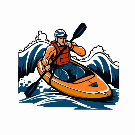 Illustration for Kayaking. canoeing. paddling. Vector illustration on white background. - Royalty Free Image