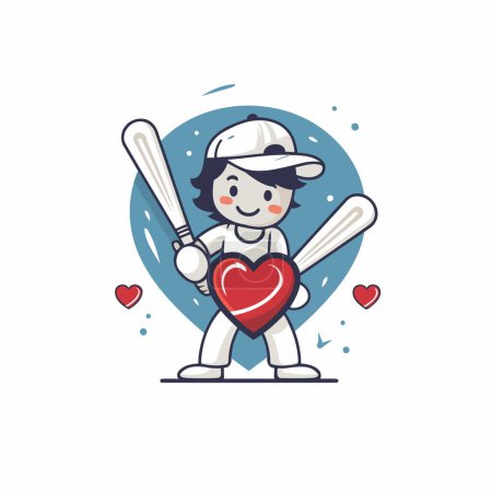 Illustration for Cricket player holding a baseball bat and a heart. Vector illustration. - Royalty Free Image