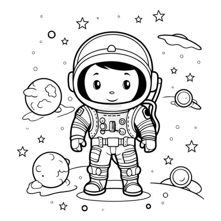 Ilustración de Lindo astronauta en el espacio. Libro para colorear para niños. Ilustración vectorial. - Imagen libre de derechos