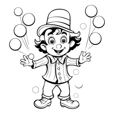 Illustration for Cartoon clown juggling balloons. Black and white vector illustration for coloring book. - Royalty Free Image