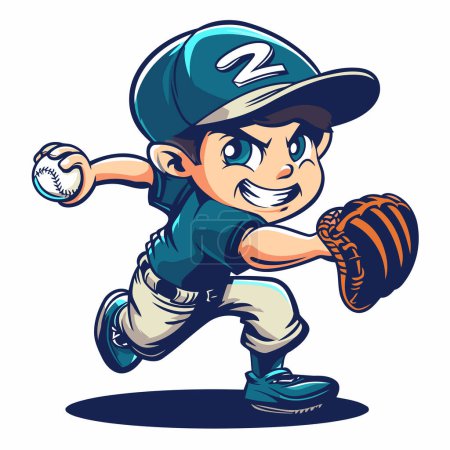 Téléchargez les illustrations : Joueur de baseball avec balle. Illustration vectorielle de bande dessinée isolée sur fond blanc. - en licence libre de droit