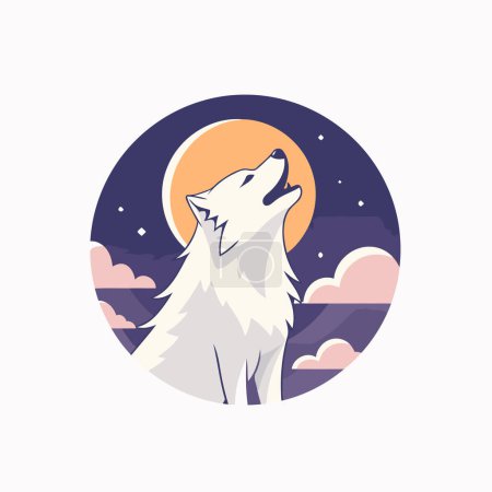 Modèle de conception de logo Wolf. Illustration vectorielle d'un loup au clair de lune de nuit.