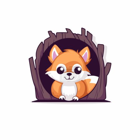Téléchargez les illustrations : Mignon petit renard assis dans la maison des chats. Illustration vectorielle. - en licence libre de droit