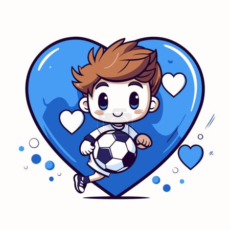 Illustration for Cute boy with soccer ball in heart shape. Vector illustration. - Royalty Free Image