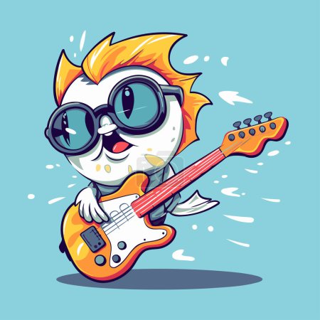 Téléchargez les illustrations : Guitare garçon aux lunettes de soleil jouant de la guitare électrique. Illustration vectorielle - en licence libre de droit