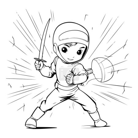 Illustration for Cartoon Illustration of Kid Fencing or Martial Arts Sport Character - Royalty Free Image