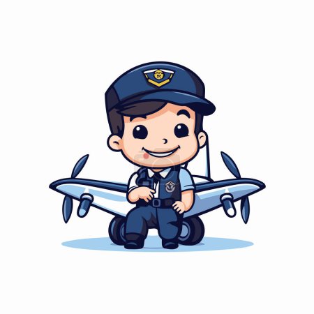 Illustration for Cute pilot with airplane cartoon vector Illustration on a white background - Royalty Free Image