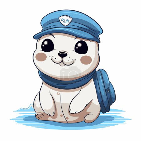 Téléchargez les illustrations : Illustration d'un ours polaire mignon portant un chapeau de police - en licence libre de droit