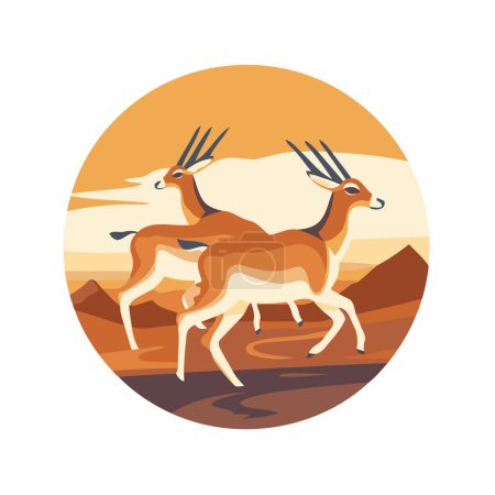 Téléchargez les illustrations : Deux antilopes dans le désert. Illustration vectorielle en style plat - en licence libre de droit