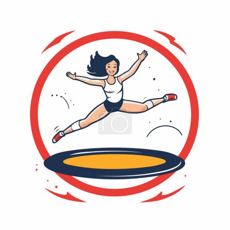 Téléchargez les illustrations : Femme sautant sur trampoline. Illustration vectorielle dans le style dessin animé. - en licence libre de droit