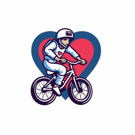 Illustration for Cyclist with Heart Icon Logo Design Element. Vector Illustration. - Royalty Free Image