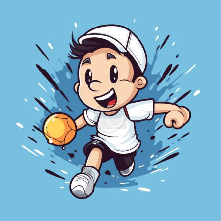 Illustration for Cartoon boy playing soccer. Vector illustration of a boy playing football. - Royalty Free Image