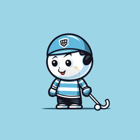 Illustration for Cute cartoon hockey player with stick and puck. Vector illustration. - Royalty Free Image